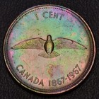 1967 Canada Centennial One 1 Cent Penny Rainbow Toning High Luster  l23-23 