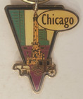 Vintage Chicago Enamel Brass Tone Keychain Keyring With Skyline And Carriage