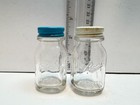 Vintage Ball Mason Jar Salt   Pepper Shakers Small Glass Blue   White Metal Lids
