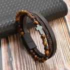 Men s Leather Bracelet Multi-layer Woven Magnetic Clasp Charm Punk