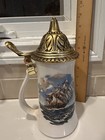 Vintage Nelson Mccoy Pottery Nautical Ship Beer Stein Mug With Hinge Lid