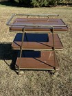 Vintage Cosco Mcm 3 Tier Metal Rolling Bar Utility Kitchen Cart Wood Grain