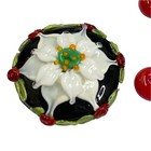 Handmade Lampwork Christmas Raised Flower Poinsettia Red Black Artisan Bead Set 