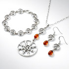 Vintage 925 Sterling Silver Honey Baltic Amber Celtic Necklace Bracelet Earrings