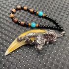 Tibet Silver Inlaid Tiger Tooth Pendant To Ward Off Bad Luck Buddha Head