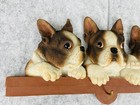 Vtg 2003 Kc Creations Boston Terrier Puppies Wall Plaque Dog Leash Hook Key Hold