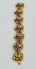 Art Signed Vintage Gold Tone Floral Bracelet Earrings Set Rhinestones Pearls