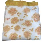 Vintage Mcm Retro Hippie Blanket White Yellow Red Roses Floral Satin Trim 81x71
