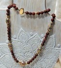 Vintage Chinese Cloisonne Champleve Enamel Brown Jade Bead Necklace 30    Estate