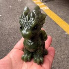 1pc Natural Green Jade Quartz Carved Little Dragon Skull Crystal Reiki Decor