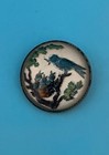 Vintage 1920s Blue Bird Feeding Young Domed Glass Novelty Buttons  Pair 7 8 