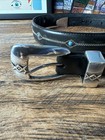 Vintage Onyx By Brighton Leather Belt With Silver Buckle And Turquoise Accents