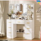 Vanity Dressing Table Makeup Set Dreser Desk W  Mirror   10 Led Blubs 7 Drawers