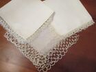 3 Vintage White ivory Hand Tatted Hankies  Handkerchiefs  Linen   Nylon