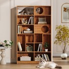 Modern 2 In 1 Wood Bookshelf Cat House Cat Tree Display Case With Storage