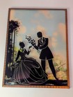 Reverse Painted Silhouette Courting Couple Picture Bubble Glass Copper Frame
