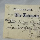 1925 Cancelled Check The Towson National Bank Six Dollar Towson Maryland Md