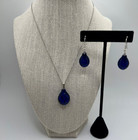 Murano Glass Handmade Glitter Navy   925 Sterling Silver Necklace   Earrings Set
