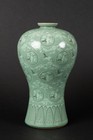 Antique Korean Sandstone Celadon Vase Goryeo Style Meiping Hand-painted 20th C