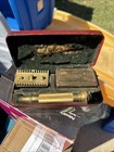 Vintage Gillette Gold Pocket Edition Safety Razor Set Case    Blades