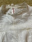 Antique 10s French Edwardian Baby White Batiste Cotton Dress Handmade Embroidery