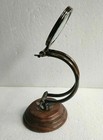 Vintage Brass Magnifying Glass Magnifier Desk Top Table Top Wooden Stand Antique