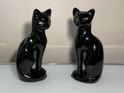 Vintage Ceramic Black Cats  X 2  taiwan  1950s  Hand Panted Green Eyes  8    Each