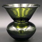 Handblown Green Glass Wide Mouth Vase Vintage Mid-century Modern 4 75  Tall