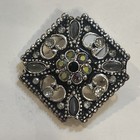 Genuine Crystal Silver Tone Rhinestone Brooch Pin Pentagon Vintage Style In Box