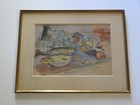 Vintage Mid Century Still Life Painting Fish Expressionism Modernism Mystery 