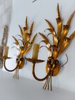 Nice Vintage Pair Of French Gilt Metal Ear Of Wheat Sconces Hollywood Regency
