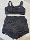 Black Sequin 2 Piece Jazz Dance Costume Outfit Halloween Youth Mc Girls Used