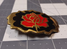 Vintage Artisan Handmade Brass Enamel Rose Belt Buckle Red Black Floral