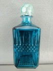Teal Liquor Decanter Glass Container Bottle With Stopper- Vintage    look    Sealed