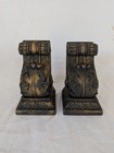 Vintage Faux Bronze Architectural Resin Bookends Scroll Leaf Style Pair 6 25  T