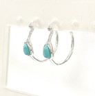 Teardrop Cabochon Turquoise Hoop Earrings Solid Sterling Silver 925