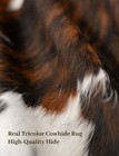 Real Cowhide Rug Brindle Tricolor White Belly - Size 6x7-8   