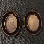 Antique Brass bronze French Picture Frame Pair   Photos Bows swags 19th C Oval