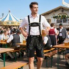 Men Traditional Leather Oktoberfest Lederhosen  brown  Black  Gold  Med Brown 