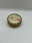 Vintage Brass Tone Lined Trinket Jewellery Box Floral Embroidered Hinged Lid 8cm