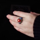Antique Chinese Retro Craft Made Tibetan Inlaid Rubine Woman Rings Mom Gift