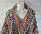 Handmade Crocheted Rainbow Poncho Boho Shawl Girls   Small Womens 19  L  X 37  W