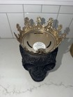 Bath   Body Works Matte Black Skull  Gold Crown 3 Wick Candle Holder