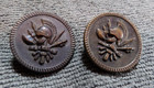 2 Vintage Antique Metal Picture Buttons Coat Of Arms Helmet Weapons