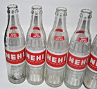 Lot Of 6 Vintage Nehi Soda Bottles 10oz Clear Glass Red White Acl Label 1960s