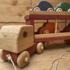 Vintage Wooden Truck Pull String Toy Trailer And 5 Wooden Cars Montessori Toys