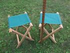 Lot 2 Vintage Foldable Green Canvas Wood Camp Fishing Stools Portable