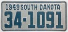 South Dakota 1949 Waffle License Plate Pair Set 34-1091 Hutchinson County Super 