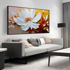 Hand Painted Flower Painting Wall Art For 59l  X 29w  Framed White And Gold