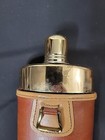 Vintage Leather Look Hip Flask Pocket Liquor Holder Brass Color   Glass